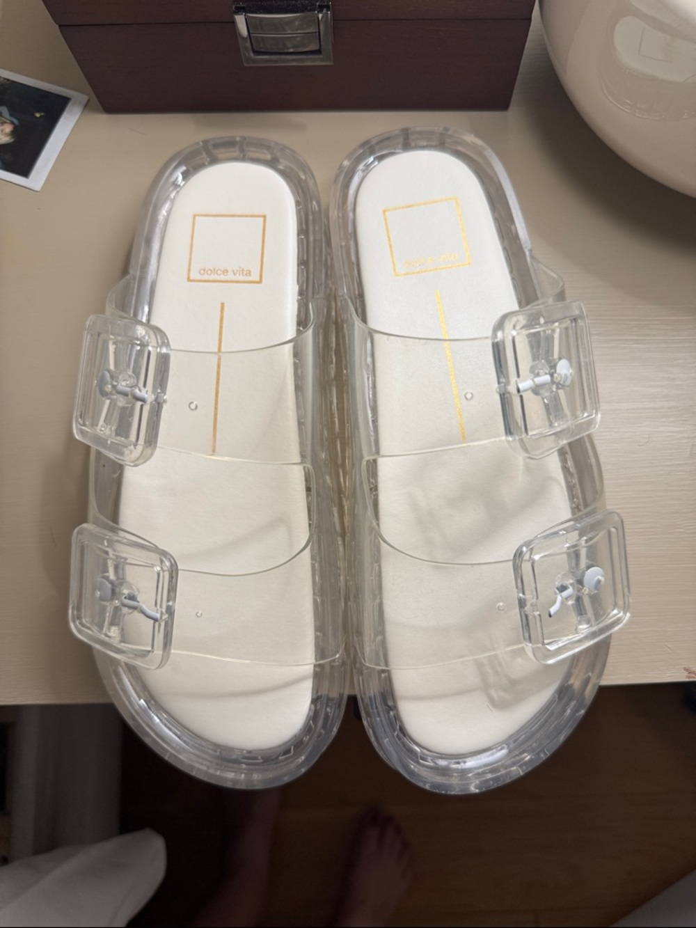Dolce Vita Clear Jelly Slide Sandals — White Insole